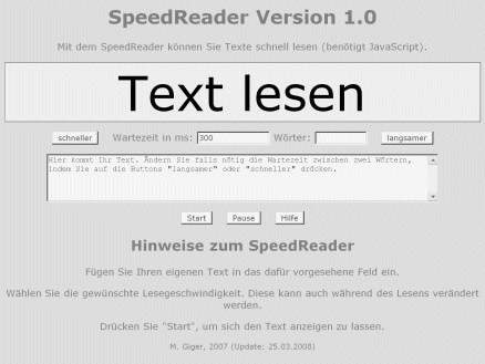 Hauptansicht SpeedReader