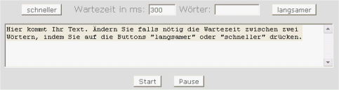 Bedienungsfeld des SpeedReaders